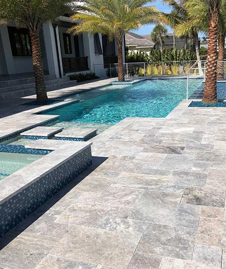 Silver Versailles Pattern Travertine Natural Stone PAver for Patio or Pool Deck in Houston