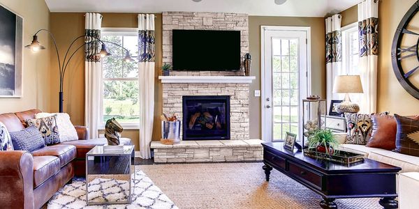 Fireplace Stone Veneer in living room area - Coronado Manufactured Stone in Houston