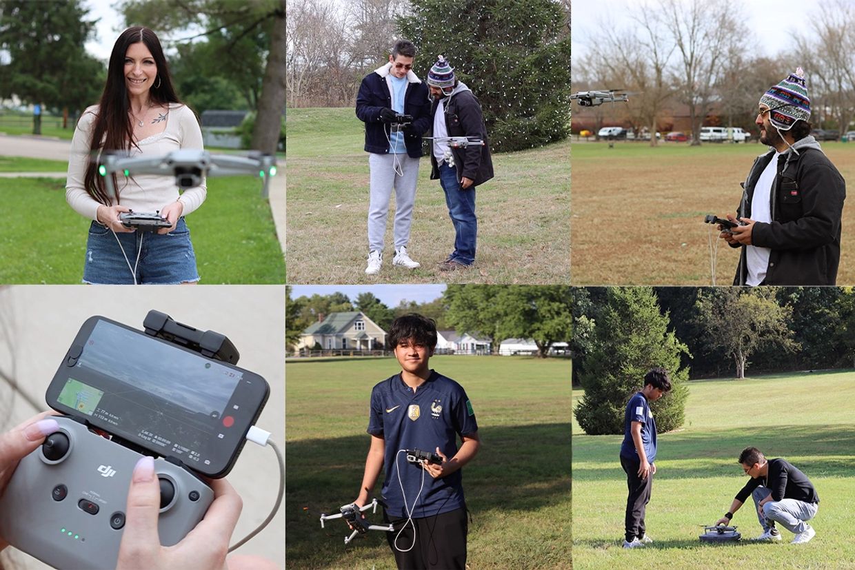 Beginner-friendly drone lessons collage showing hands-on drone traioning, flying practice, and outdoor drone activities throughout the St. Louis to Festus area.