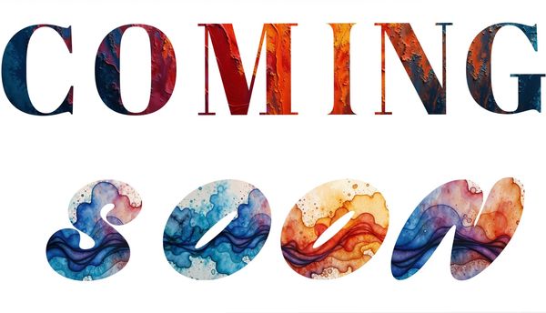 The text 'COMING SOON' with artistic watercolor designs.