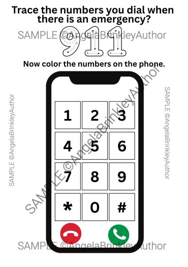 Emergency dialer tracing 911 on a phone keypad coloring worksheet.