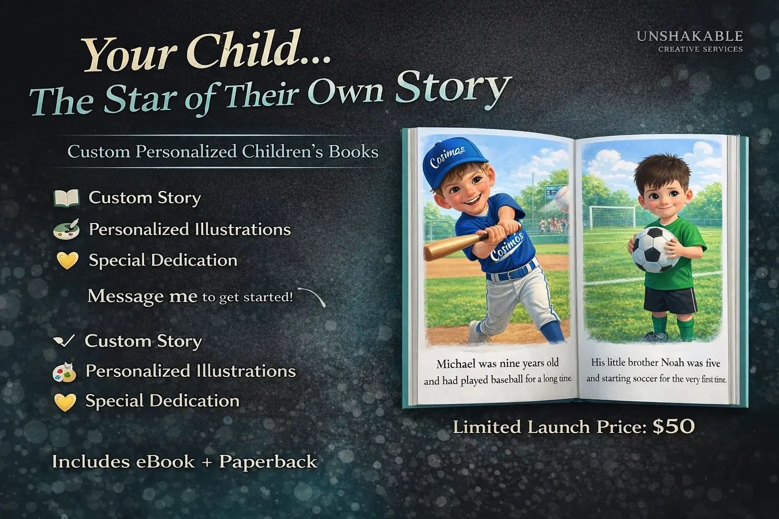 Custom personalized children's books featuring your child as the star with unique stories and illustrations.