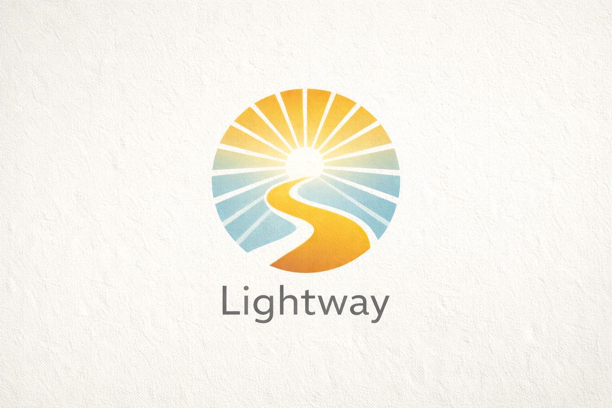A logo with a sunrise and winding path, labeled Lightway.