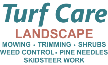 Logo for Turf Care Landscape services including mowing, trimming, and planting.