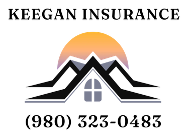 Logo of a house with mountain peaks and a sunset background.