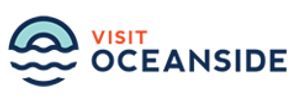 Logo for Visit Oceanside with ocean waves and text.