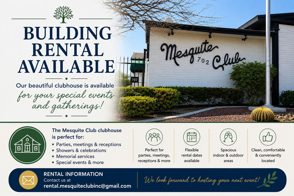 Mesquite Club clubhouse available for rent for events and gatherings.