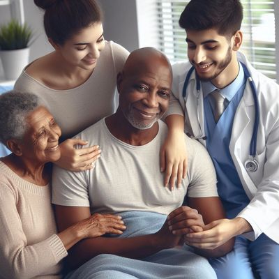 Cancer pain patient with his family.