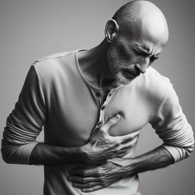Man grasping his ribs due to pain from cancer