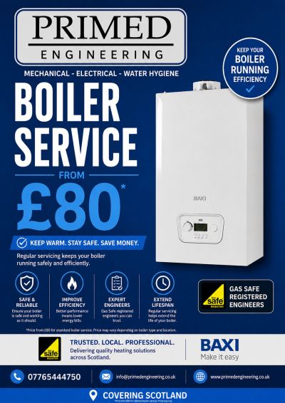 Boiler service by Primed Engineering from £80 in Scotland.