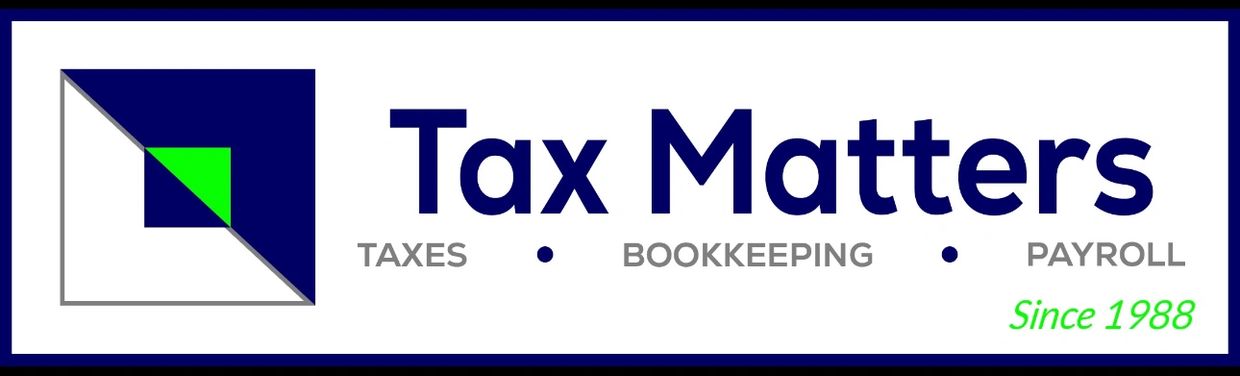 Logo for Tax Matters offering taxes, bookkeeping, and payroll services since 1988.