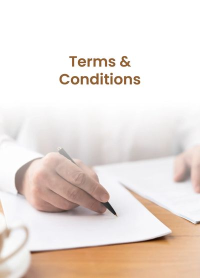 Person signing documents labeled Terms &amp; Conditions.