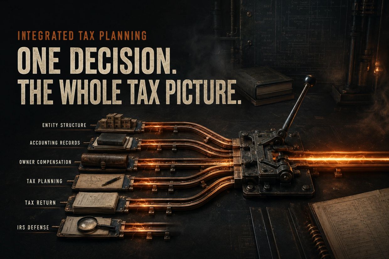 Integrated tax planning connecting entity structure, accounting records, owner compensation, tax ret