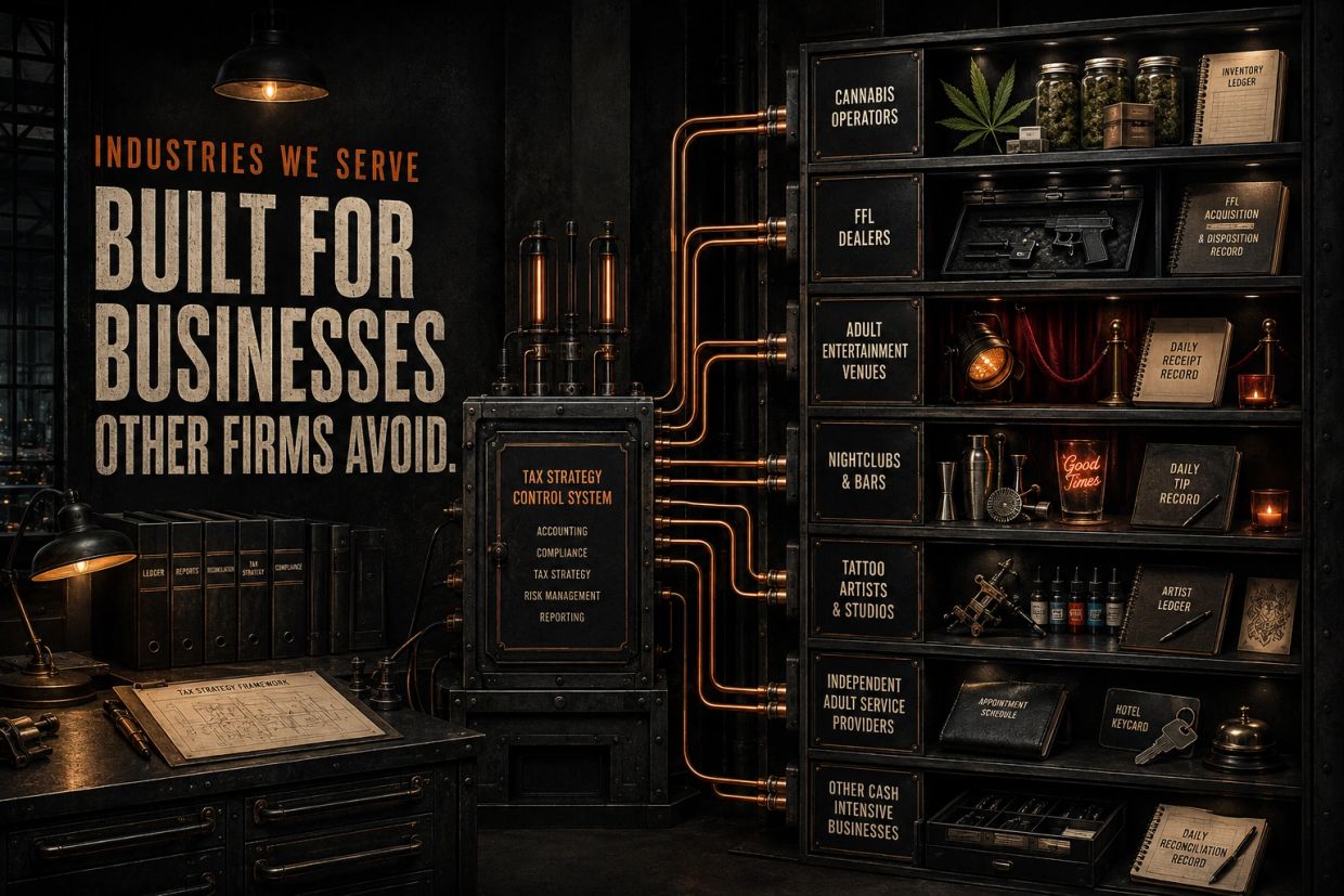 Specialized tax services for cannabis, firearms, adult entertainment, nightlife, tattoo, and cash bu