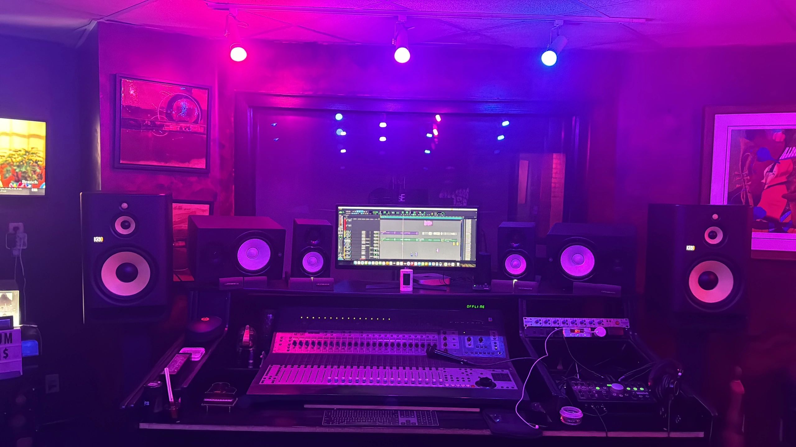 Recording studio interior for Stadium Sounds Studios