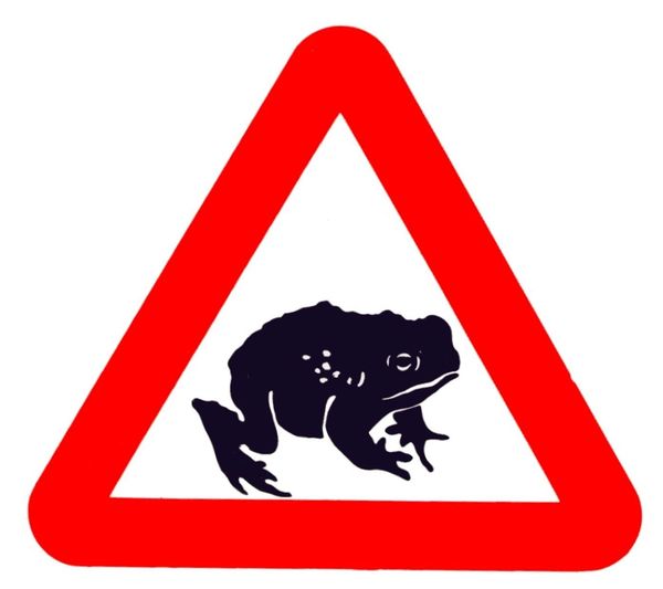 Warning sign indicating the presence of frogs.