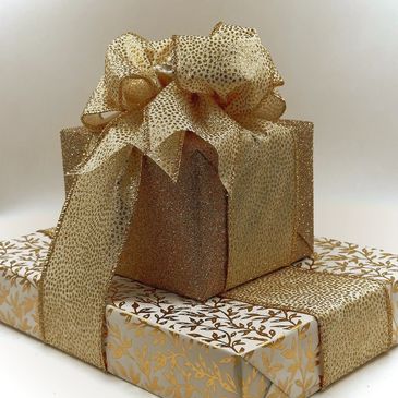 custom personalized gift wrapping with gold details, sparkle gold and stone wrapping paper