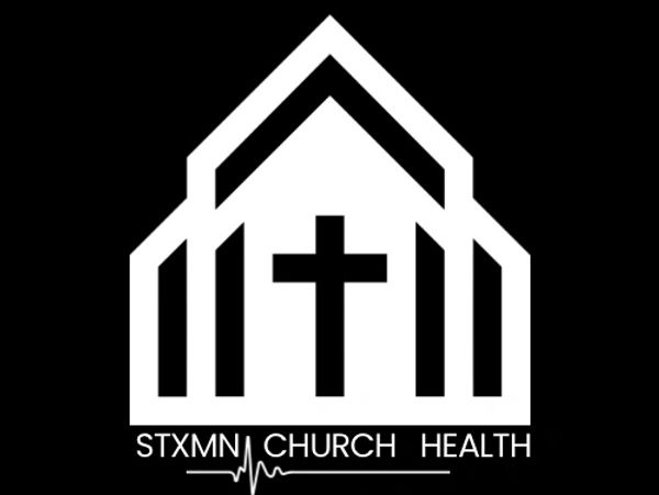 Logo of STXMN Church Health with a church and cross symbol.