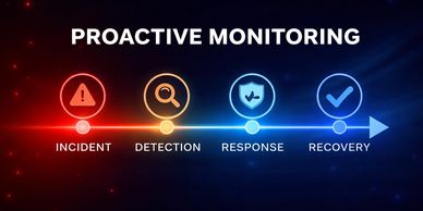 Illustration of proactive monitoring stages: Incident, Detection, Response, Recovery.
