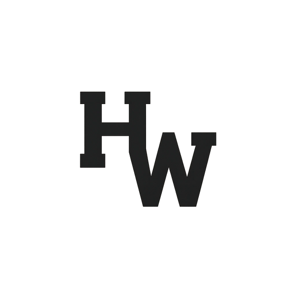 Black stylized letters 'H' and 'W' intertwined on a mustard yellow background.