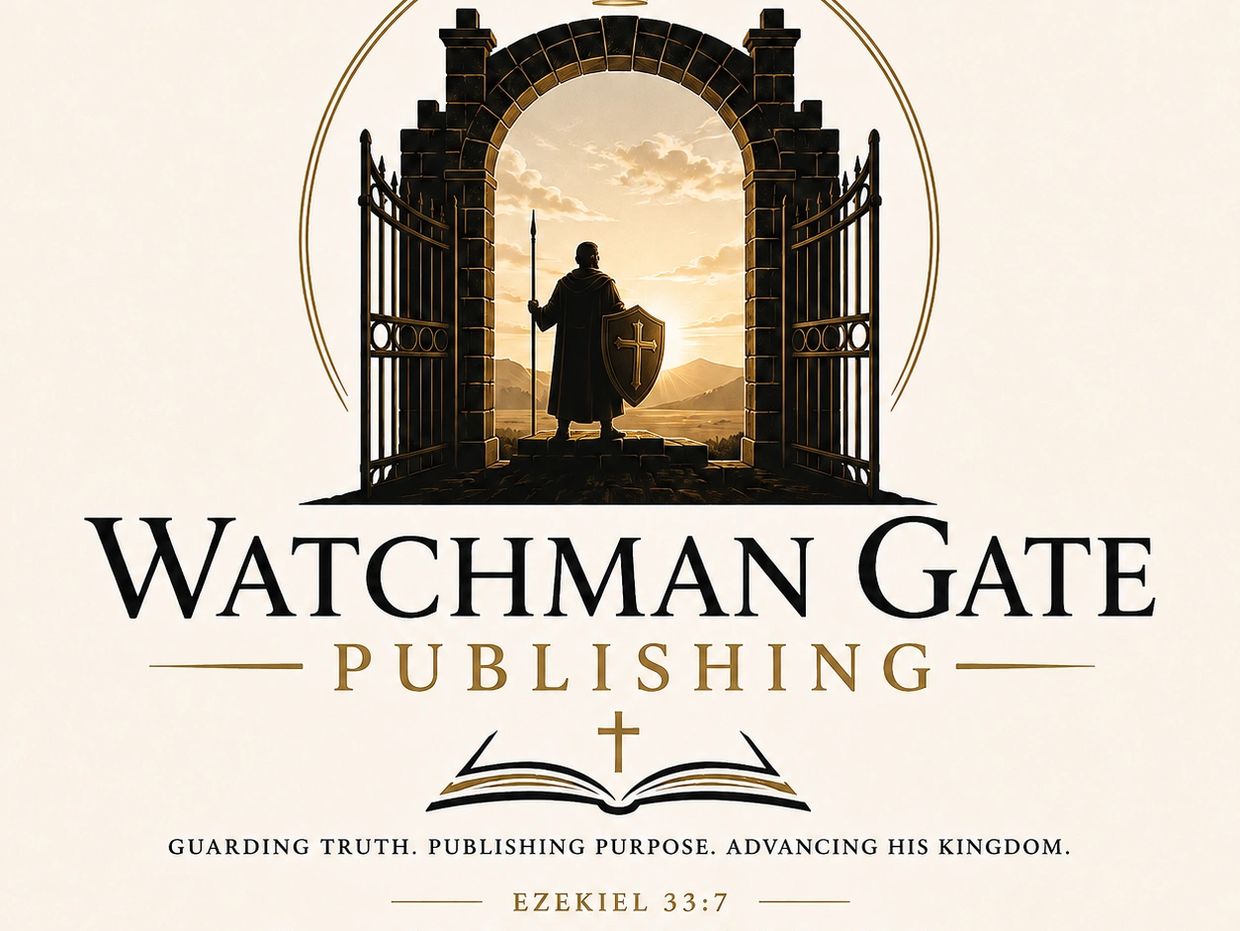 Logo of Watchman Gate Publishing with a guardian figure and open gates.