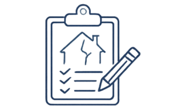Clipboard with house checklist and pencil icon.