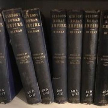 A set of six books titled 'Gibson's Roman Empire' arranged on a shelf.