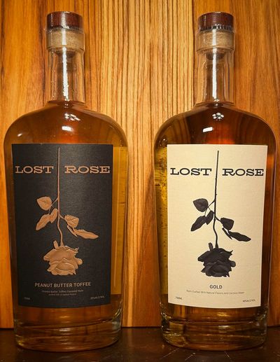 Lost Rose Rum, Peanut Butter Toffee & Gold bottles.