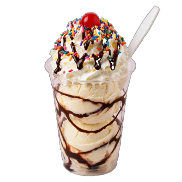 Chocolate and vanilla ice cream sundae with whipped cream and cherry.