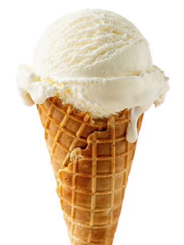 Vanilla ice cream in a waffle cone.
