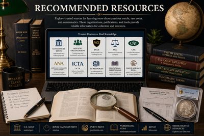 Recommended resources for learning about precious metals, rare coins, and numismatics.