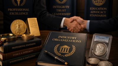 Business handshake with gold bars and coins on table.