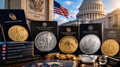 Collection of gold and silver coins from various official government mints.