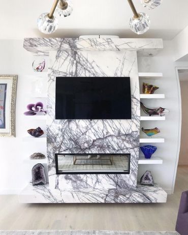 Lilac Marble Custom Fireplace