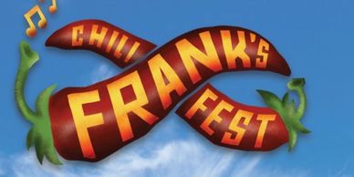 Logo for Chill Frank's Fest with chili peppers and musical notes.