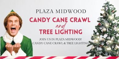 Holiday event with candy cane crawl and tree lighting at Plaza Midwood.