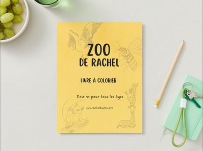 présentation de la couverture du livre à colorier, le zoo de Rachel