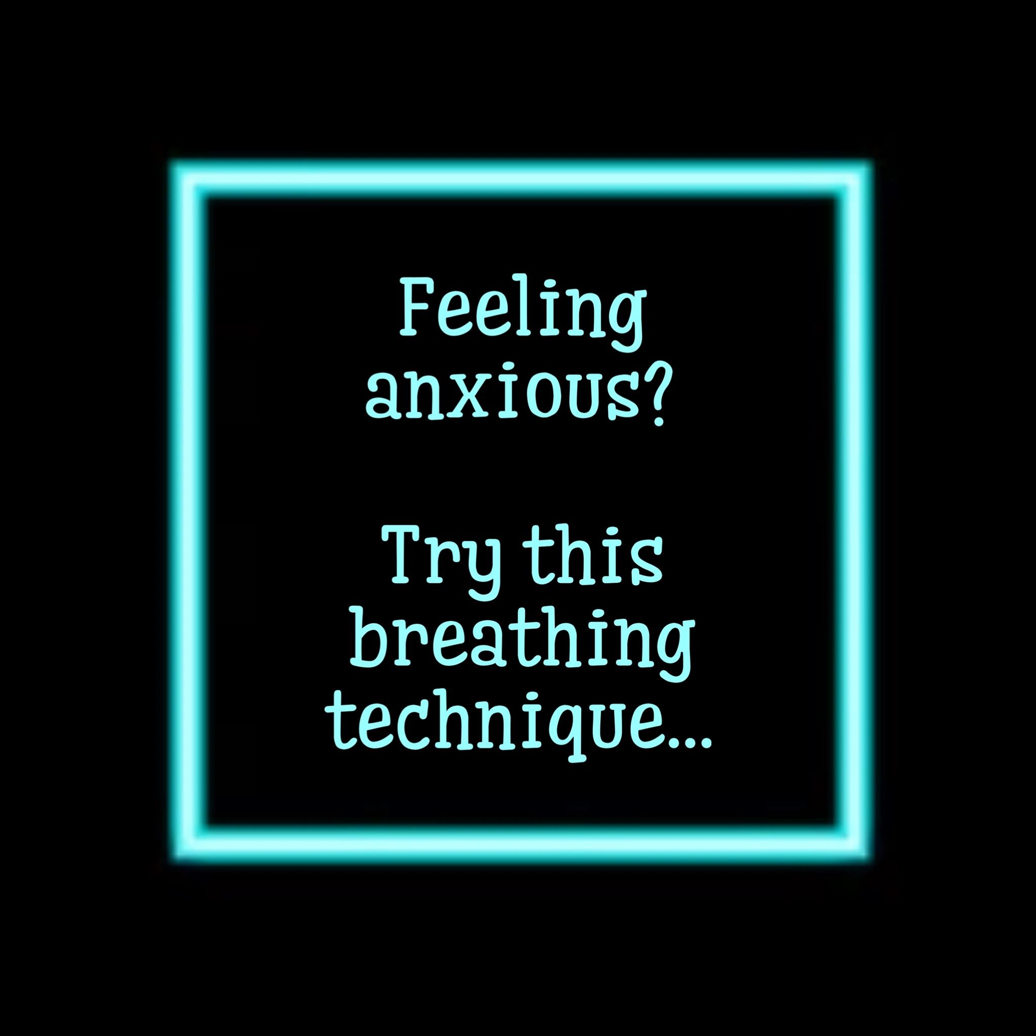 Neon sign inviting anxious people to try a breathing technique.