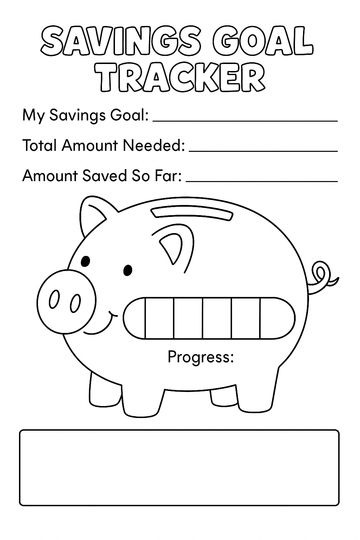 Savings goal tracker with piggy bank and progress bar to fill in.