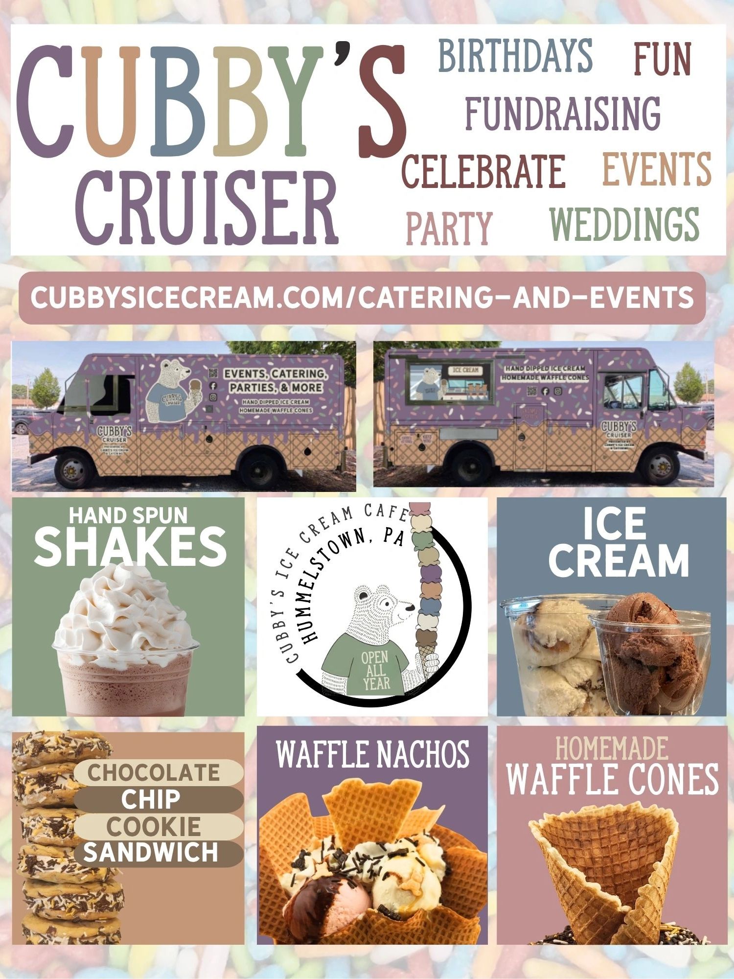 CUBBY'S CRUISER 
Menu
Ice Cream
Shakes
Catering
Event
Party