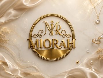 Elegant gold logo of MIORAH on a silky beige background.