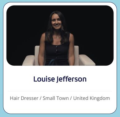 Portrait of Louise Jefferson, a hairdresser from a small town in the United Kingdom.