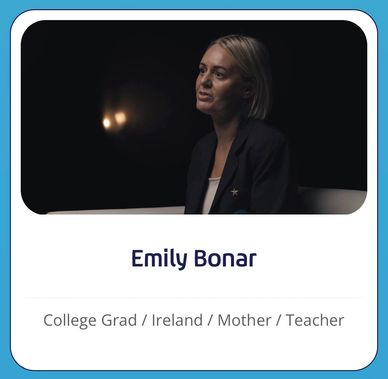 Emily Bonar, a college graduate from Ireland, is a mother and teacher.