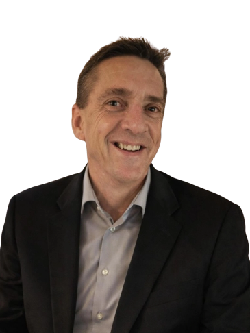 Smiling man in black blazer and gray shirt.