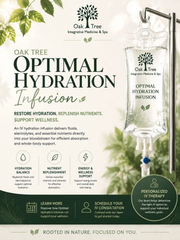 Oak Tree Integrative Medicine &amp; Spa Optimal Hydration Infusion advertisement.