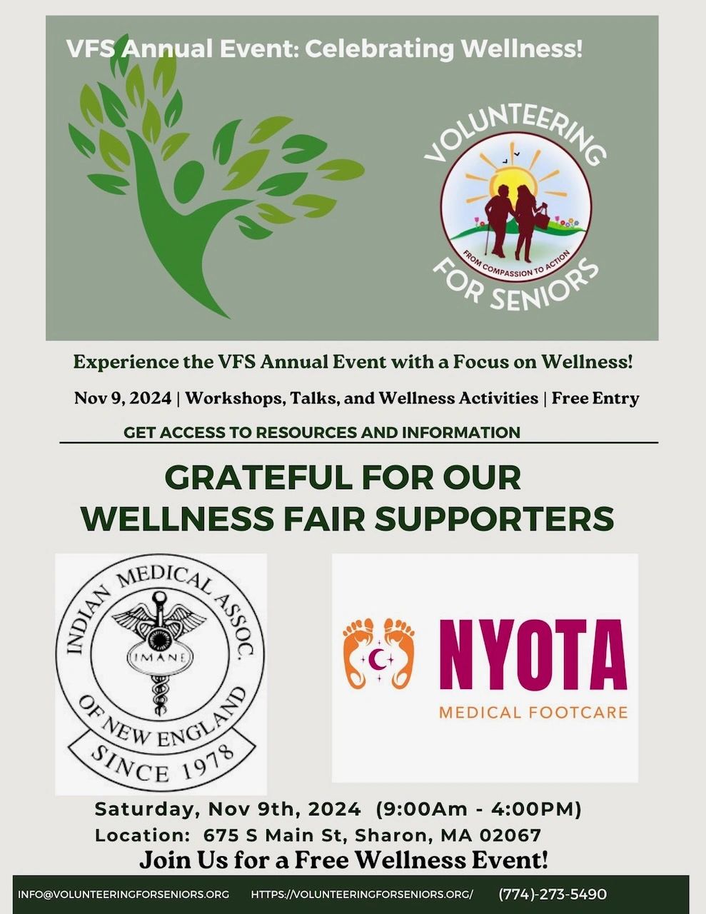 Indian Medical Assoc. of New England and NYOTA Medical Footcare logos on event poster.