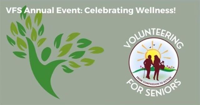 VFS Annual Event Celebrating Wellnes! Green ghostly image of person floating with green leaves extending from raised arms.