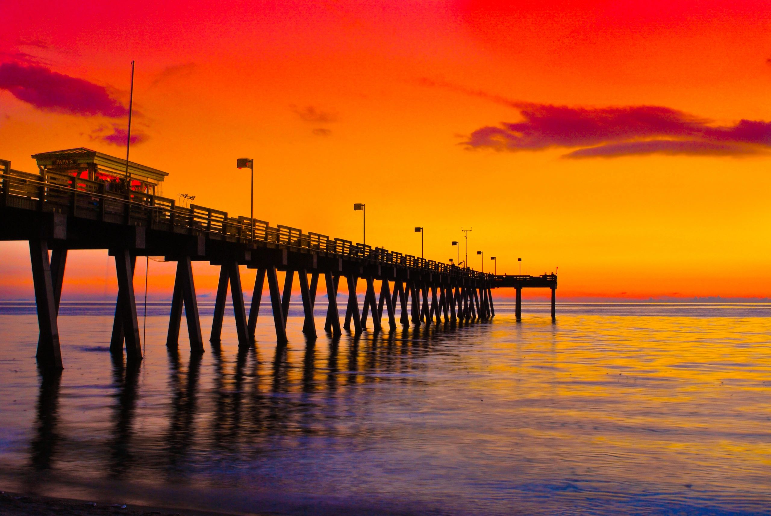 Pier, Sunset, Venice Pier, Florida, Venice, Beach, Gulf of Mexico, Ocean, Gulf Coast