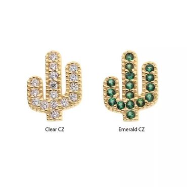 14Kt Yellow Gold Threadless CZ Cactus Top