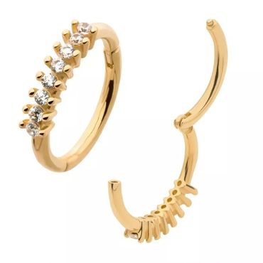 14Kt Yellow Gold with 8-Cluster Prong Set Clear CZ Beaded Edge Side Facing Hinged Segment Clicker